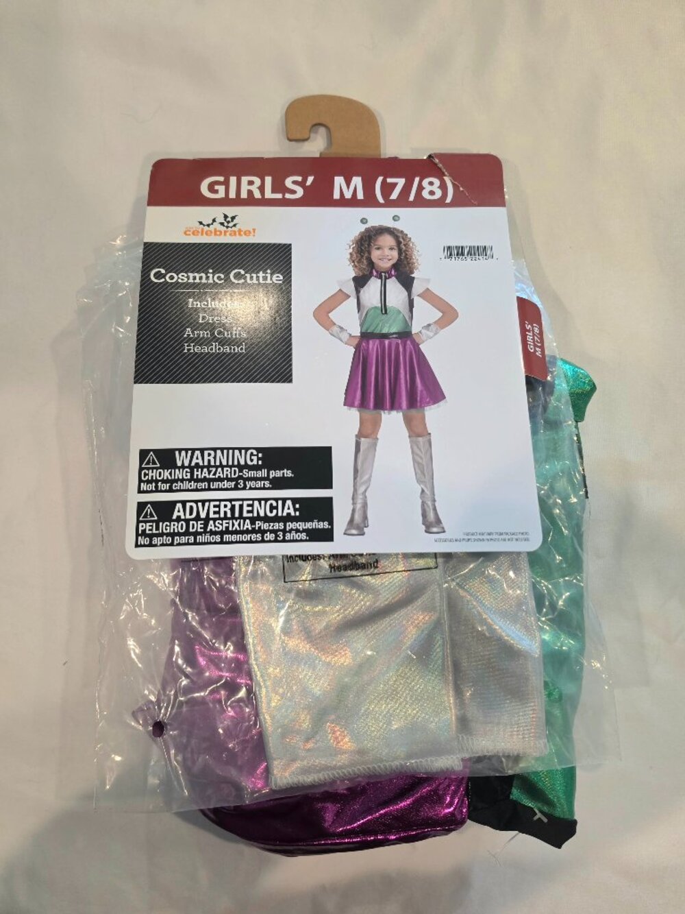 Girls Cosmic Cutie Alien Space Costume Size M 7/8 Dress & Arm Cuffs NEW